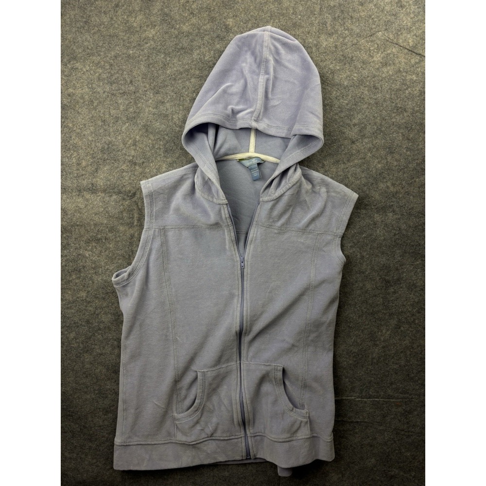 Horny Toad Purple Hooded Vest Zip Up Fleece Vest Women Sz L VTG Granola Outdoors